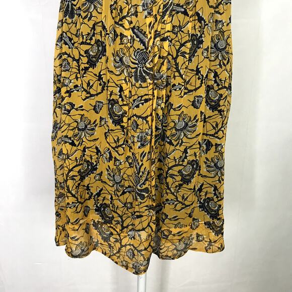 Isabel Marant Etoile yellow / blue silk abstract floral print hi-low tank top - Picture 5 of 10